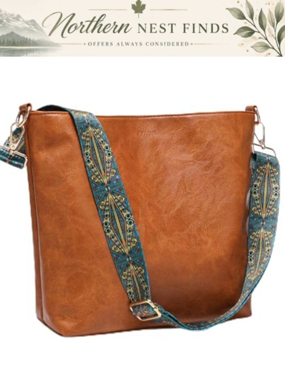 Faux Leather Hobo Purse Bucket Crossbody Bag with Guitar Strap